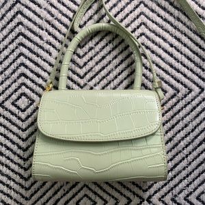 By Far Croc Embossed Mini Top Handle Bag in Green